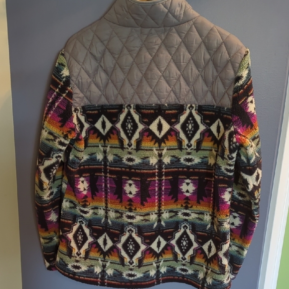 Gray and Yellow Geometric Bomber Jacket with Quilted Design - Picture 6 of 6